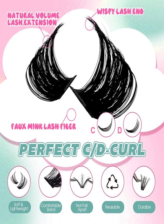 FADVAN Fluffy Lash Clusters Thick 200D Volume Eyelash Clusters 8-16mm Wispy Individual Lashes D-Curly Cluster Eyelash Extensions 140pcs DIY Lash Extension for Beginners - Image 2